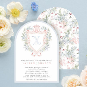 Crown Crest Monogram Roze Blauw Baby shower Kaart