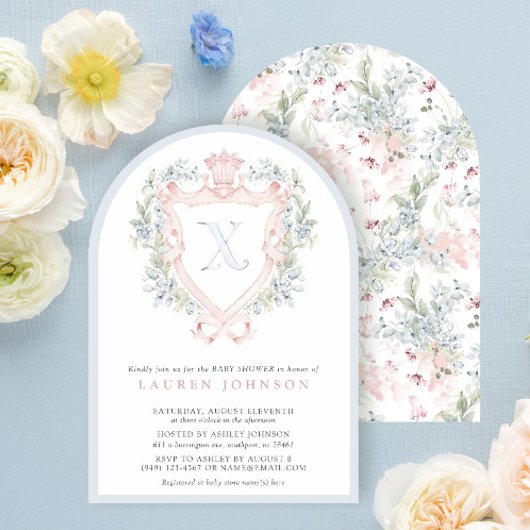 Crown Crest Monogram Roze Blauw Baby shower Kaart
