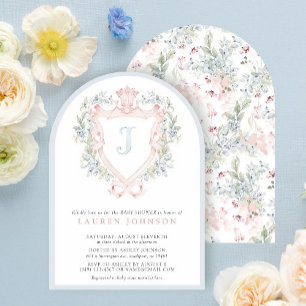 Crown Crest Monogram Roze Blauw Baby shower Kaart