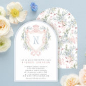 Crown Crest Monogram Roze Blauw Baby shower Kaart