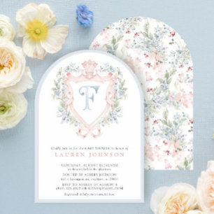 Crown Crest Monogram Roze Blauw Baby shower Kaart