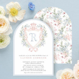 Crown Crest Monogram Roze Blauw Baby shower Kaart