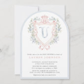 Crown Crest Monogram Roze Blauw Baby shower Kaart (Voorkant)