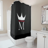 Crown Elegant Monogram Black White en Red Douchegordijn (In situ)