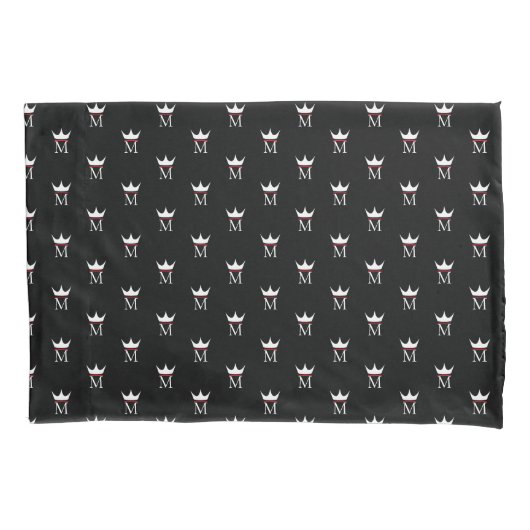 Crown Elegant Monogram Pattern Black White en Red Kussensloop (Voorkant)