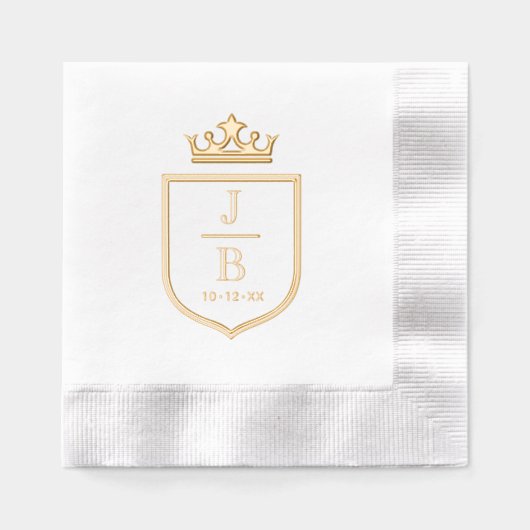 Crown Family Crest 2 Initiaal Bruiloft Monogram #2 Folie Servetten (Voorkant)