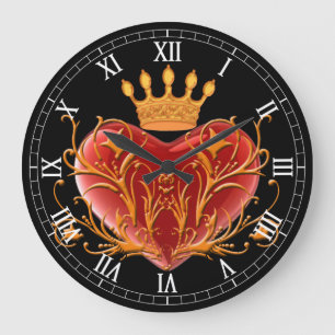 Crown Filigree Heart Round Roman Numeras Clock Grote Klok