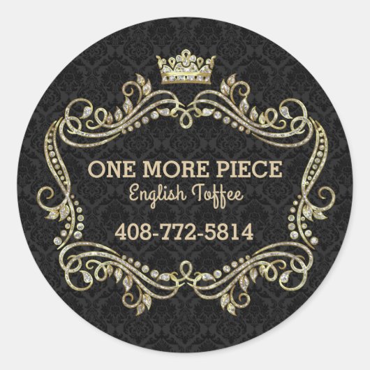 Crown Gold Glitter & Swirly Floral Lijst Ronde Sticker (Voorkant)