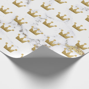 Crown Gold Sepia White Metallic Minimalism Marmer Cadeaupapier