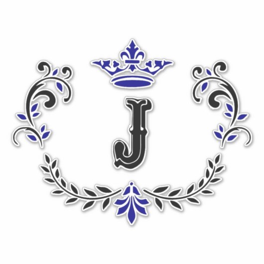 Crown Monogram Letter "J" Vinyl Sticker (Voorkant)