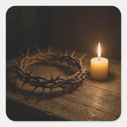Crown of Thorns Illuminated By a Candle Vierkante Sticker (Voorkant)