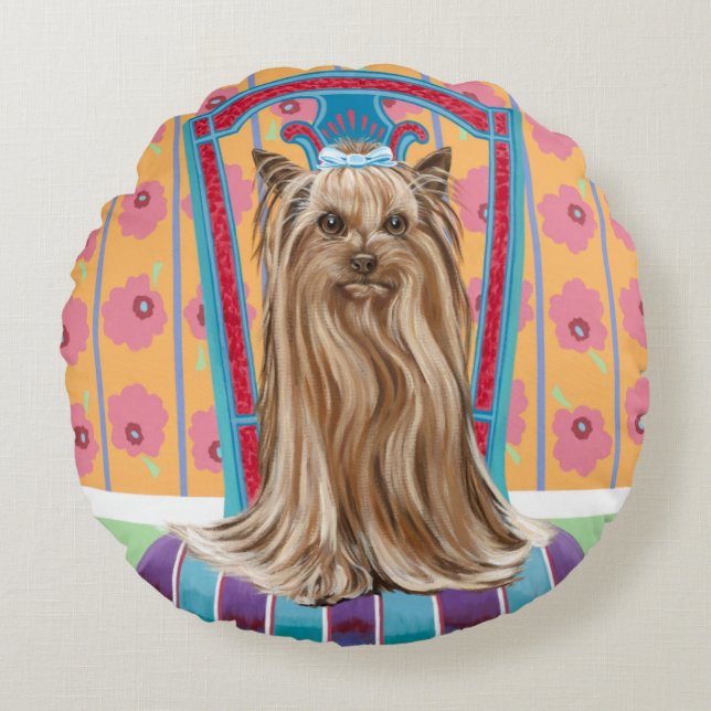 Crown Princess Yorkie Rond Kussen (Voorkant)