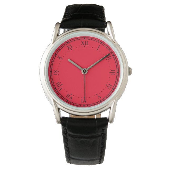 Crown Protector Zwart en Rood Lederen Horloge (Voorkant)
