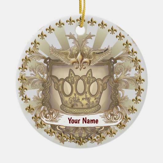 Crown Shield Family Crest Achternaam Keramisch Ornament (Voorkant)