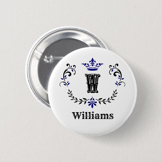 Crown Wreath Monogram "W" Ronde Button 5,7 Cm (Voorkant /achterkant)