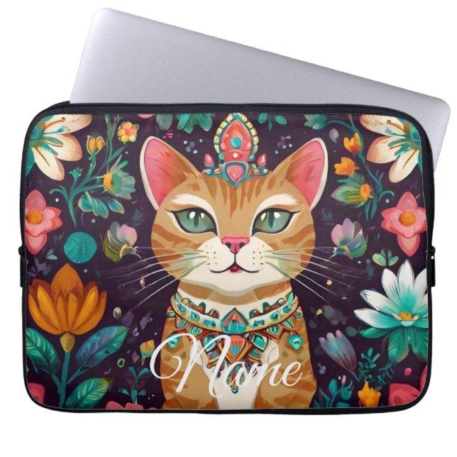 Crowned Bejewelled Kat  Laptop Sleeve (Voorkant)