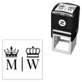 Crowned Bruid Bruidegom Trouw 2 Initiaal Monogram  Zelfinktende Stempel (In situ)