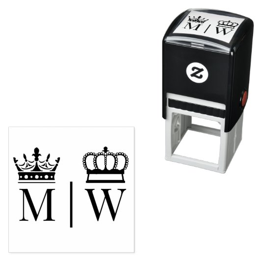 Crowned Bruid Bruidegom Trouw 2 Initiaal Monogram  Zelfinktende Stempel (In situ)