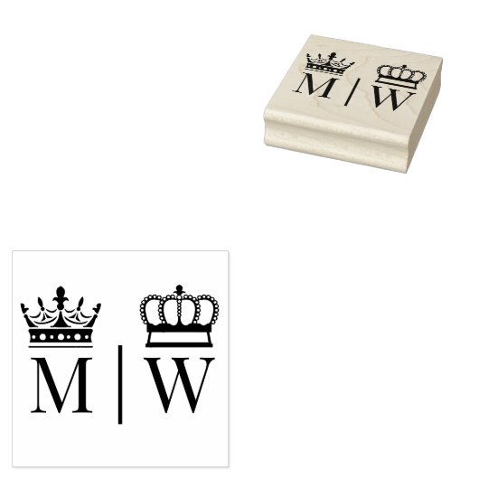Crowned Bruid Bruidegom Trouw 2 Initiele Monogram  Rubberstempel (Gestempeld)