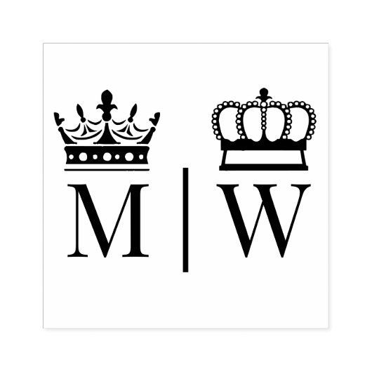 Crowned Bruid Bruidegom Trouw 2 Initiele Monogram  Rubberstempel (Afrduk)