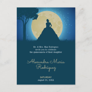Crowned Silhouette met Moon Quinceanera Uitnodiging Briefkaart