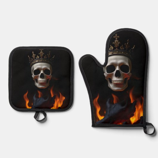 Crowned Skull Gothic Halloween Mitt Set (Voorkant)