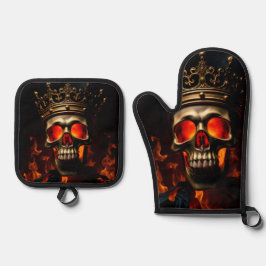 Crowned Skull King Halloween Kitchen Art Ovenwant & Pannenlap Set