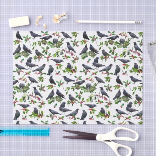 Crows Holly Tissue Paper Tissuepapier (Craft)