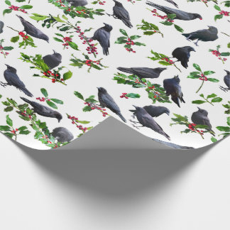 Crows Holly Wrapping Paper Cadeaupapier