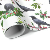 Crows Holly Wrapping Paper Cadeaupapier (Rol Hoek)