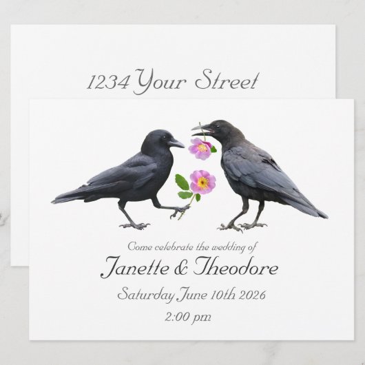Crows Roses Wedding Invitation (Devant / Derrière)