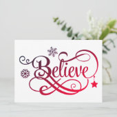 Croyez Carte de Noël Étoile Flocon de Neige Rouge (Debout devant)