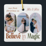 Croyez en Lozenge Arrondi Magique Photos N'importe<br><div class="desc">Croyez en l'ornement photo magique pour les jeunes mariés d'abord Noël - ou vous pouvez modifier le libellé pour n'importe quelle occasion et n'importe quelle occasion. Le design comporte 6 photos et vous pouvez également changer la couleur du texte et de l'arrière - plan. Vos photos sont affichées en format...</div>