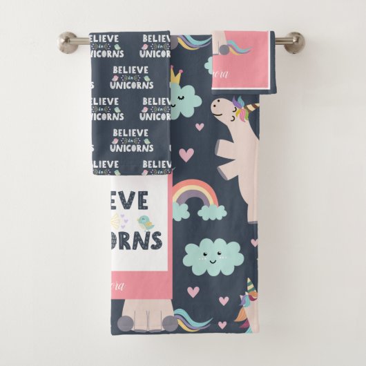 Croyez en Unicorns Bleu et Rose fille Motif enfant (En situation)