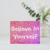 Croyez en vous Pink Sparkly Bokeh carte postale (Debout devant)