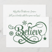 Croyez la carte de Noël Green Snowflakes Stars (Devant / Derrière)