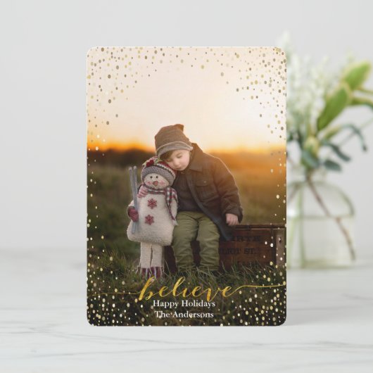 Croyez Sparkling Faux Foil Script | Carte pour les (Debout devant)