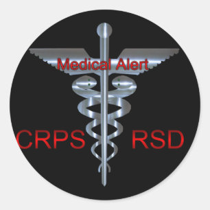 CRPS RSD Medical Alert Silver Asclepius Caduceus Ronde Sticker
