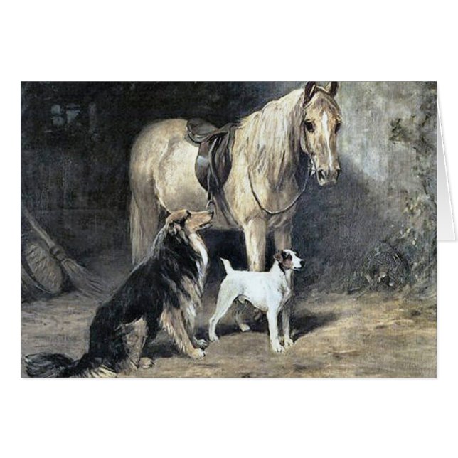 Cru - cheval et chiens attendant le maître, (Devant horizontal)