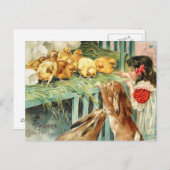 Cru de carte postale de scène de Pâques de lapins (Devant / Derrière)