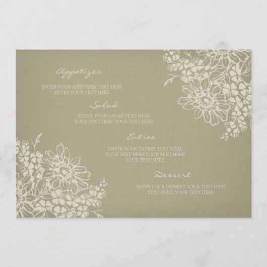 Cru de menu de mariage floral (Devant)