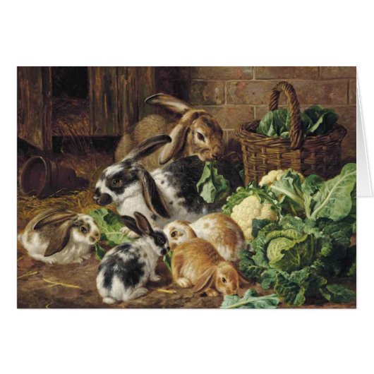 Cru - famille de lapin mangeant des légumes, (Devant horizontal)