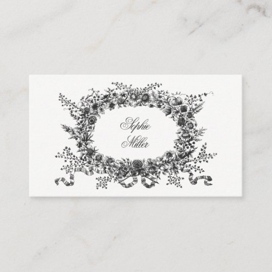 Cru floral de blanc de noir de cartes de visite de (Devant)