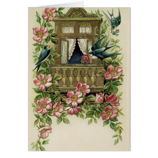 Cru - oiseaux bleus à un balcon, (Devant)