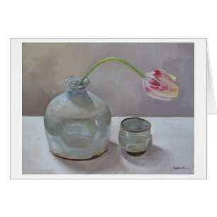 Cruche de saké avec la carte d'art de tulipe