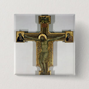 Crucifix 2 vierkante button 5,1 cm