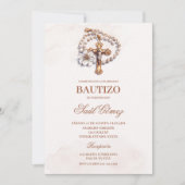 crucifix beige Baptême espagnol Invitation (Devant)