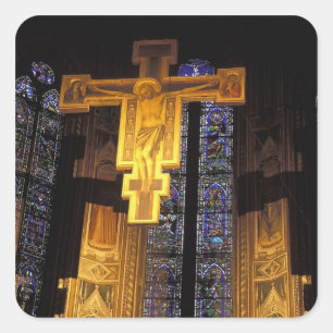 Crucifix boven het hoogaltaar in de Santa Vierkante Sticker