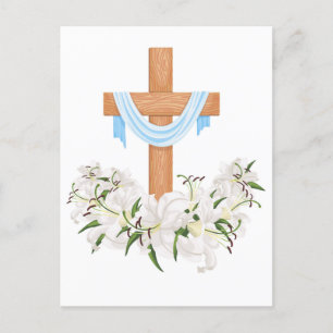 Crucifix met gelilies feestdagenkaart