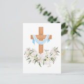 Crucifix met gelilies feestdagenkaart (Staand voorkant)